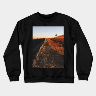 Single Tree in Dry Grassland in Warm Sunset Light Crewneck Sweatshirt